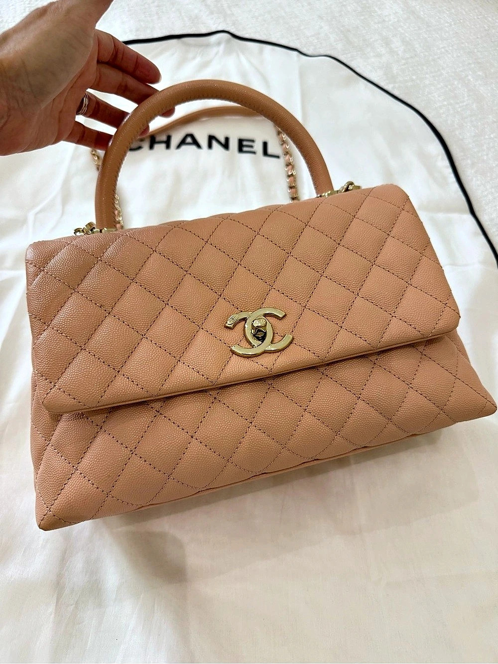 Chanel Caviar Quilted Small Top Handle Flap Bag Pink